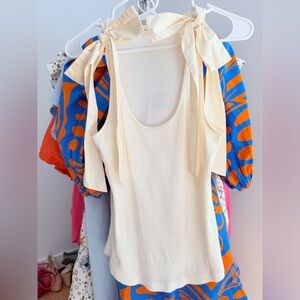 Ulla Johnson Cream Ribbed Tie-Shoulder Tank Top